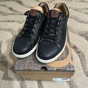 Nearly-new Born Ashram II sneakers, black w/cool bronze eyelets & stitching.